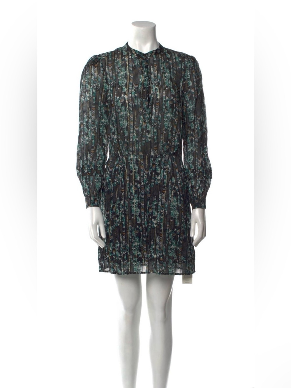 REISS Miriam Printed Black & Teal Floral Long Sleeve Shiftdress Size 6